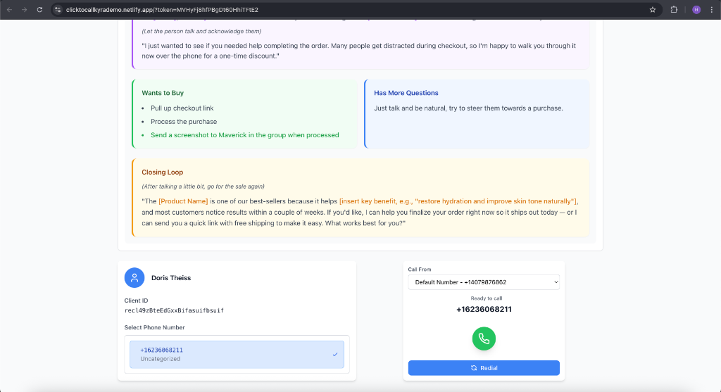 Click-to-Call Outreach screenshot